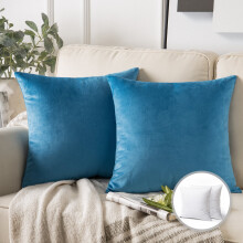 Phantoscope Soft Silky Velvet Series Square Decorative Throw Pillow Cusion for Couch, 20" x 20", Sky Blue, 2 Pack
