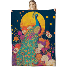 Peacock Blanket for Kids & Adults, Compatible with Home Decor, Lightweight Soft Flannel Throw for Sofa, Bed, 40" x 50"
