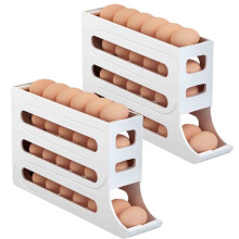 4-Tier Fridge Egg Holder - Auto Rolling Organizer, Space-Saving Egg Dispenser, Large Capacity compatible with Refrigerator