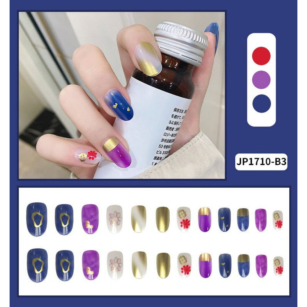 2024 Home Clearance!24 Pieces Short False Nails Press-on Nails Glitter Manicure Nail Patches 10ml