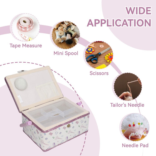 Large Capacity Sewing Basket Organizer with Pincushion and Handle for Threads Needles Scissors 2