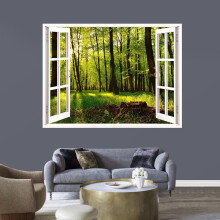 Wall Murals for Bedroom Fake Window View Forest Removable Wallpaper Peel and Stick Wall Stickers - 36x48 inches