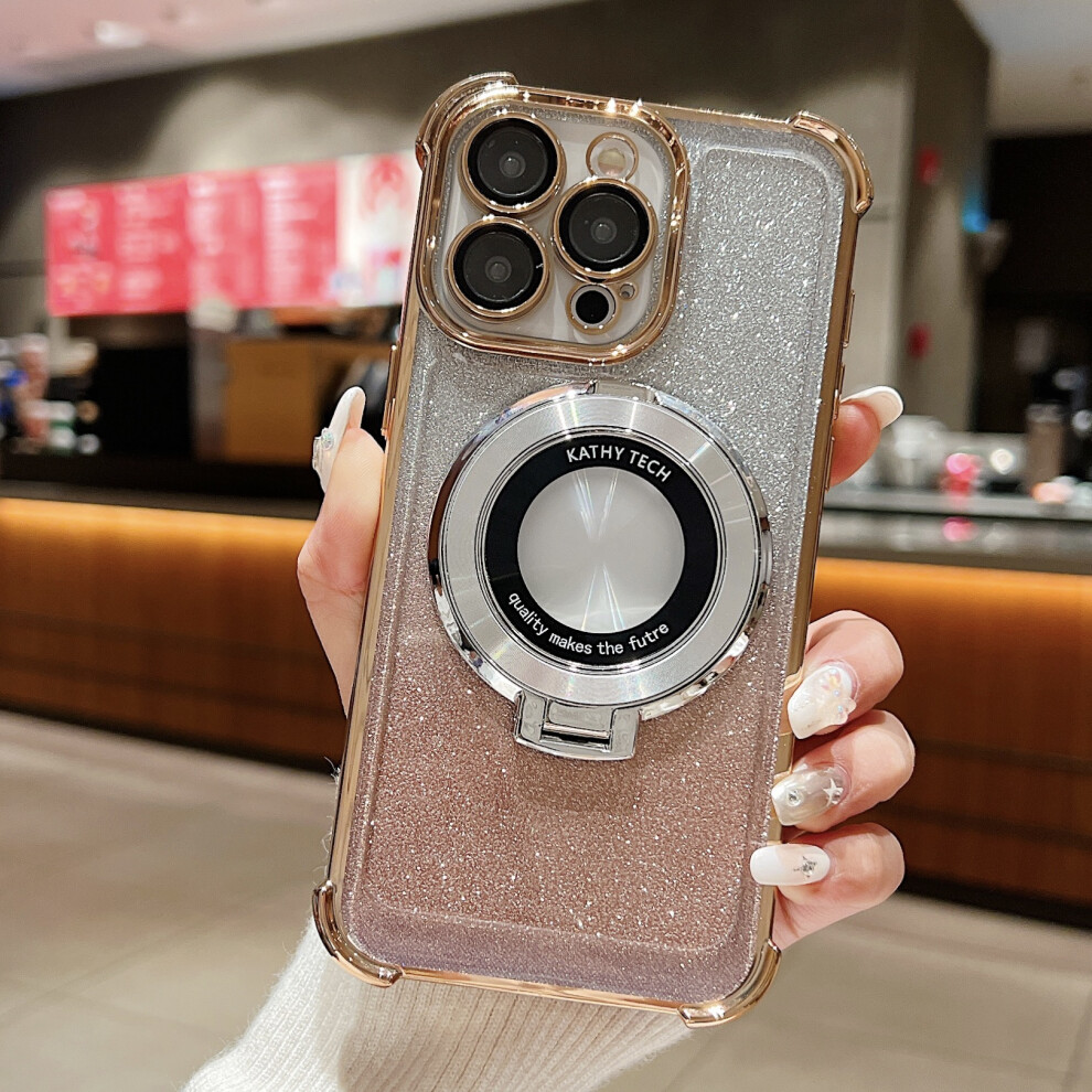 Gradual Glitter Magnetic Stand Phone Case For Compatible With Iphone 16, Wireless Charging, Shockproof Tpu Cover With Anti-Drop Corners, Foldable 9110895406977