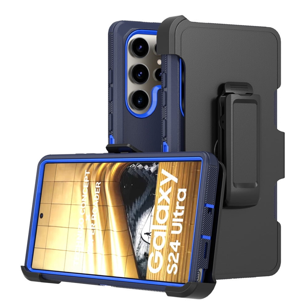 Xhy Compatible With Samsung Galaxy S24 Ultra Case, Military Grade 3-In-1 Shockproof Armor Rugged Detachable Phone Case - Blue+ Dark/Blue 9110895407011