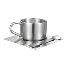 Stainless Steel Coffee Mug Set with Spoon and Saucer, Insulated 304 Cups for Hot and Cold Drinks