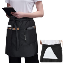 Waterproof Black Waiter Apron with 3 Pockets, OilResistant Bistro Half Waist Server Apron