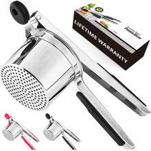 Large 15 oz Stainless Steel Potato Ricer with NonSlip Silicone Grip, ExtraLong Lever, Dishwasher Safe for Mashed Potatoes and Purees Black