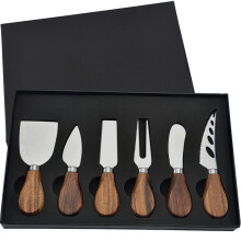 Cheese Knife Set of 6 with Wooden Handles, Stainless Steel Blades, Cheese Slicer and Spreader