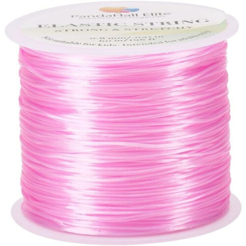 1Roll 0.8mm Pink Elastic Stretch Polyester Jewelry Bracelet Crystal String Cord (60m/Roll)