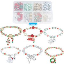 1 Box 6 Sets Christmas Bracelet Making Kit, Compatible with Winter Snow & Tree Charms, Glass Beads for Jewelry Crafting, DIY Gift for Adults Women