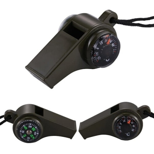 2-pack - 3-in-1 whistle with compass & thermometer - Survival Black
