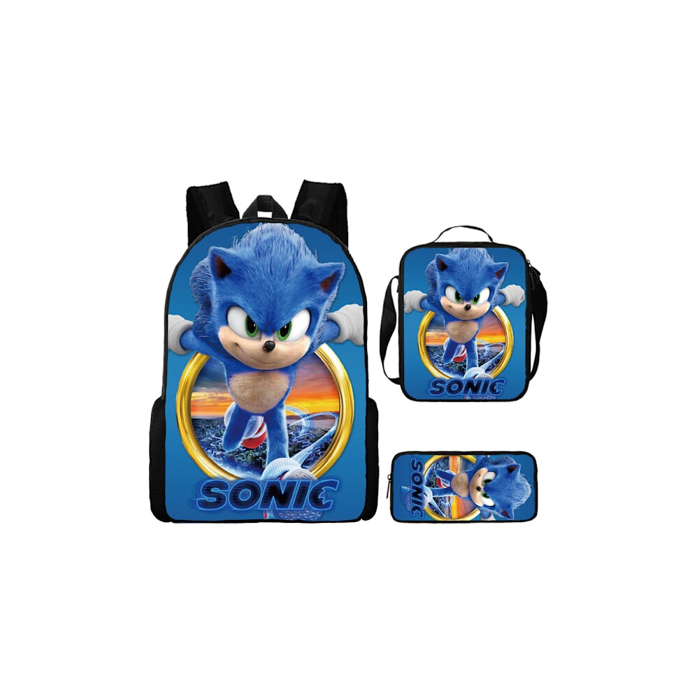 SONIC backpack Sonic elementary school backpack 3-piece anime cartoon backpack shoulder bag pencil bag Style 22 three-piece