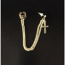 Earcuff Ear Cuff & Earring with Double Chains & Cross - Gold Gold