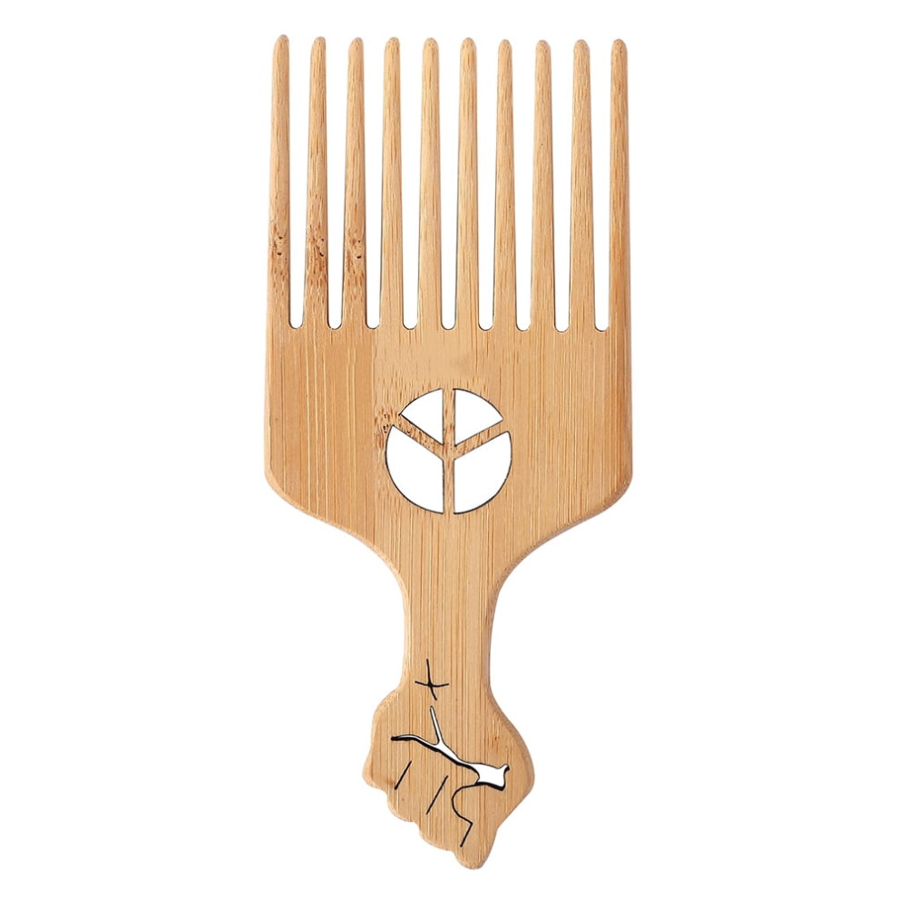 Unisex Anti-Static Bamboo Afro Comb Hair Pick Fork Comb Detangling Hair Brush (B)