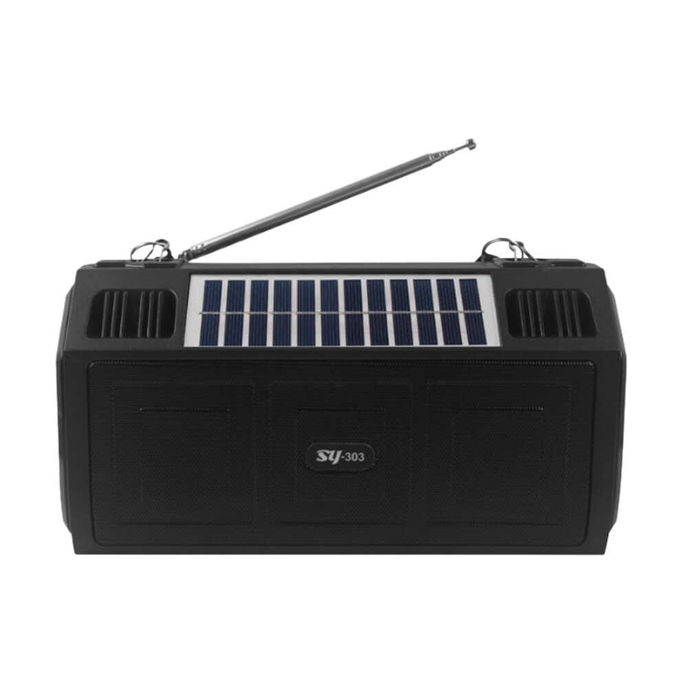 Paveos Solar Powered Fm Radio With Flash & Sound System, Compatible With Car, Outdoor, Home, Desktop Use, Light/Black 9389440873513