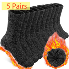 5 Pairs Men's Wool Loop Socks, Winter Warm Thick Socks, Men's Outdoor Home Casual Socks fits all sizes 8-12