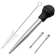 Stainless Steel Turkey Baster with Silicone Bulb, 2 Injector Needles and Cleaning Brush