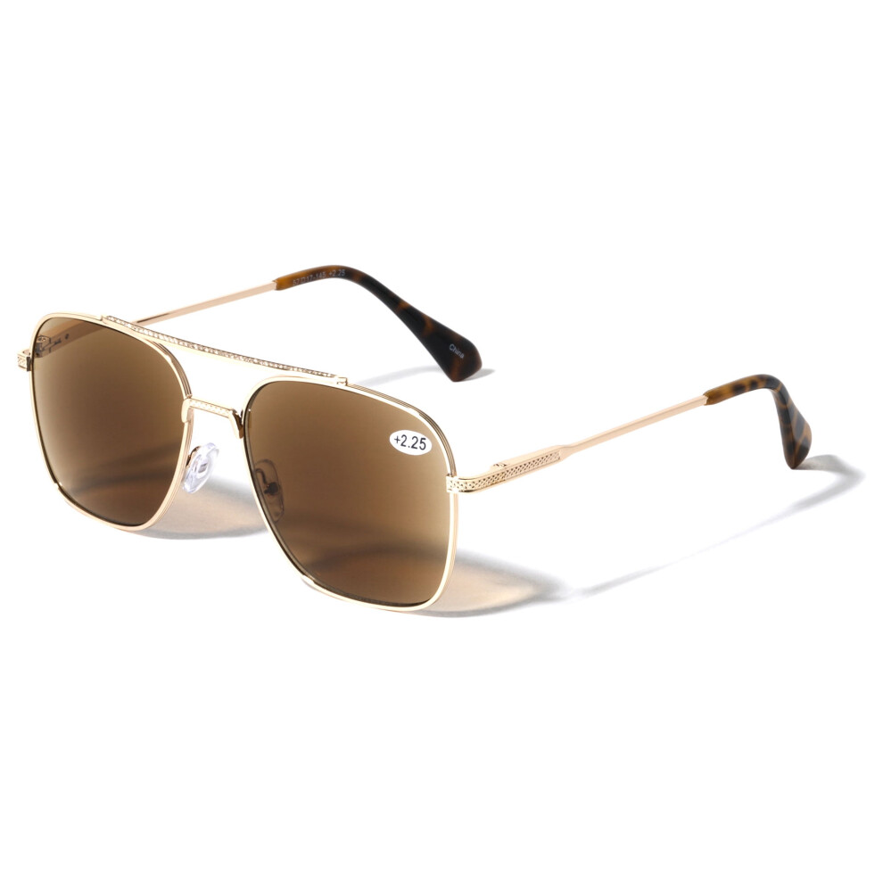 Square Metal Classic Outdoor Reading Sunglasses - Tinted UV Protection Readers (NOT BIFOCAL) +2.00