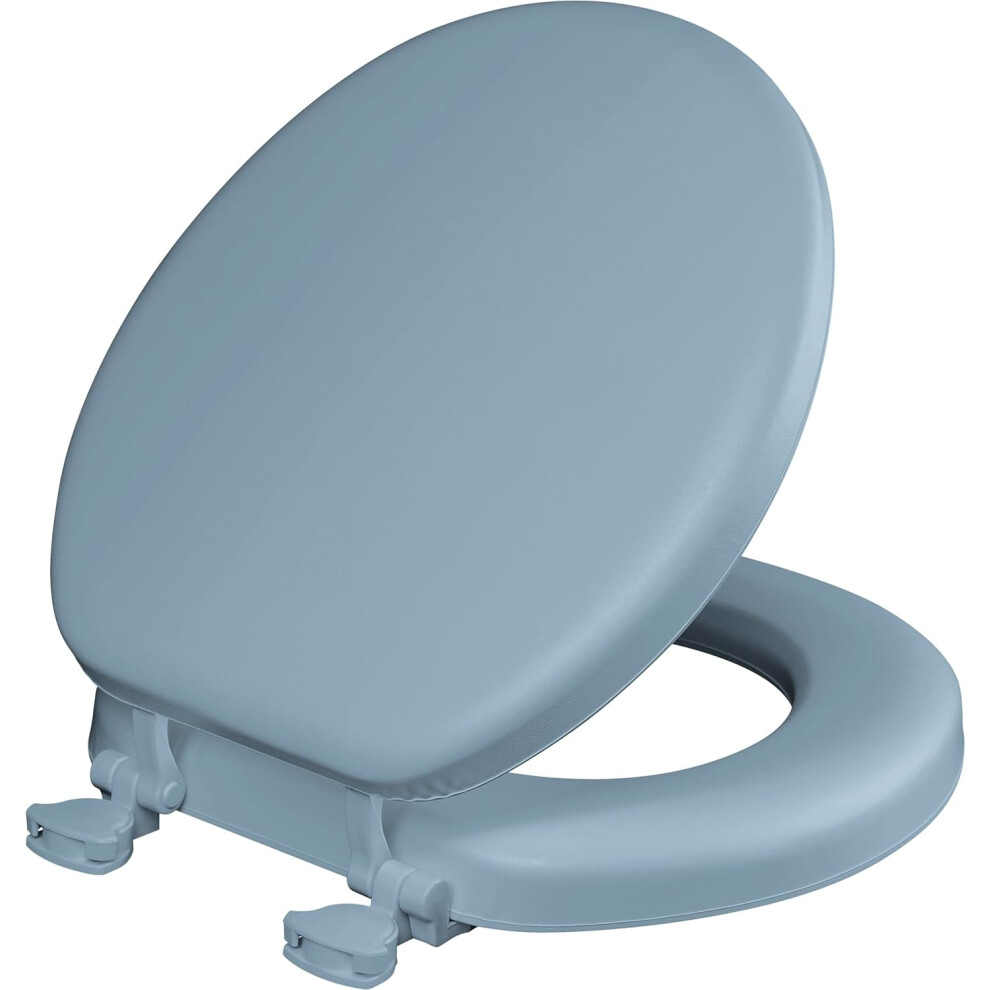 Mayfair Padded Toilet Seat, Cushioned Soft Vinyl Over Wood Core Seat, Secure Hinges, Easy Clean, Round, Sky Blue 9110895408391