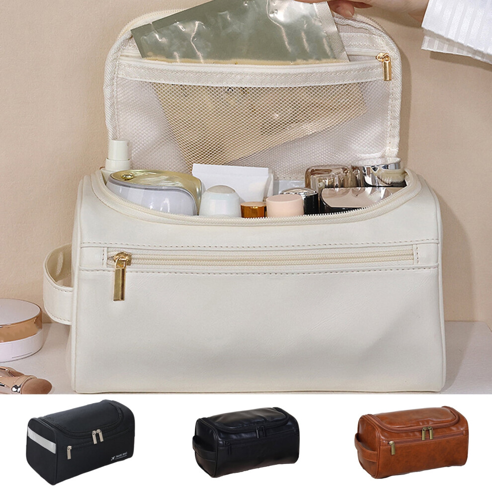 SUSUchens Faux Leather Cosmetic Bag with Hook, Large Capacity, Waterproof, Portable Handle, Multifunctional Travel Toiletry Pouch, Style C