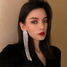 RSAMD Long Tassel Full Rhinestone Drop Earrings Ovsize Crystal Dangjo-Gold-