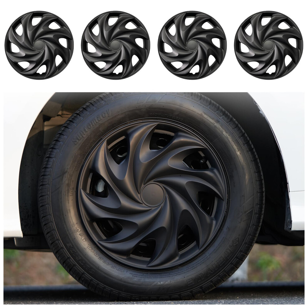 14 Inch Tornado Hubcaps Set Of 4, Abs Snapon Wheel Covers For Steel Rims Black 9070919156489