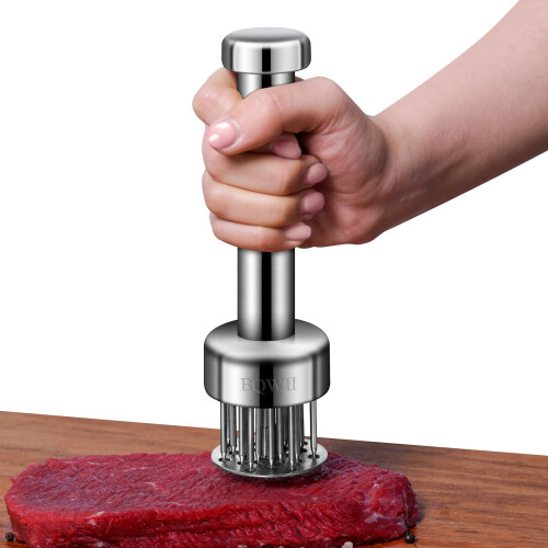 Stainless Steel Meat Tenderizer Tool with 21 Sharp Needles for Chicken and Beef, EasyGrip Handle