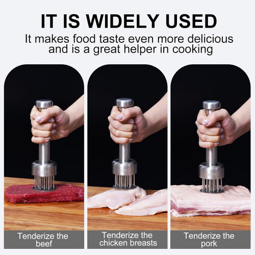 Stainless Steel Meat Tenderizer Tool with 21 Sharp Needles for Chicken and Beef, EasyGrip Handle 1