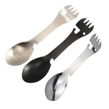 JANDEL 4 in 1 Stainless Steel Cookware Spoon Fork Bottle Opener Camping Tool - Multi Flatware Outdoor Survival Tools, Silver