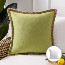 Phantoscope Linen Trimmed Farmhouse Series Decorative Throw Pillow, 20" x 20", Water Green, 1 Pack