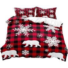 3PCS Christmas Duvet Cover Queen Set, Red, Gingerbread Snowflake Design, 2 Pillow Cases, Holiday Xmas Gift for Kids