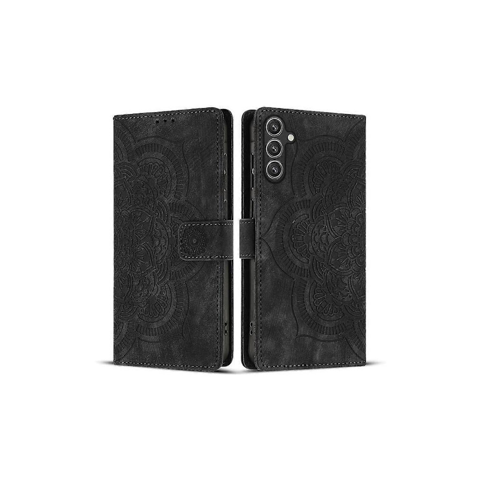 Mandala Embossed Retro Frosted Leather Phone Case-Lingling} For Compatible With Samsung Galaxy S24 Fe 5G Black 9389440427488