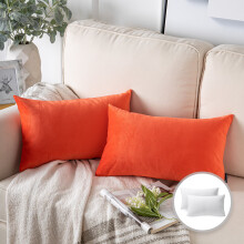 Phantoscope Soft Silky Velvet Series Square Decorative Throw Pillow Cusion for Couch, 12" x 20", Orange Red, 2 Pack