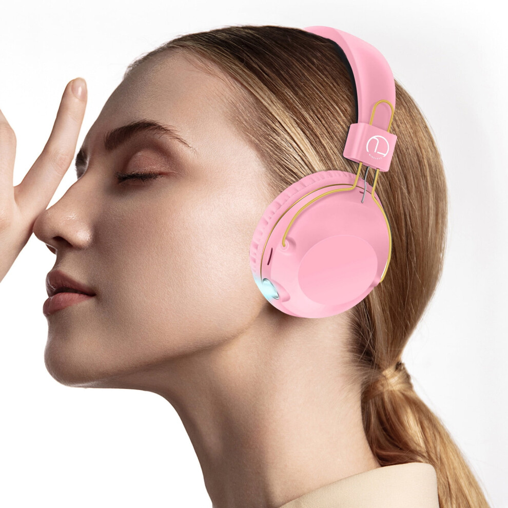 Txmfgh 5.3 Wireless Bluetooth Headset With Deep Bass, Mic, Fm, Led - Compatible With All Devices (, Blue) Light/Black/Pink 9389440829022