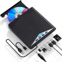 Multifunctional USB 3.0 Type-C External CD DVDRW Drive with 4 USB Ports, SD/TF Slots, Compatible with Linux Windows MacOS
