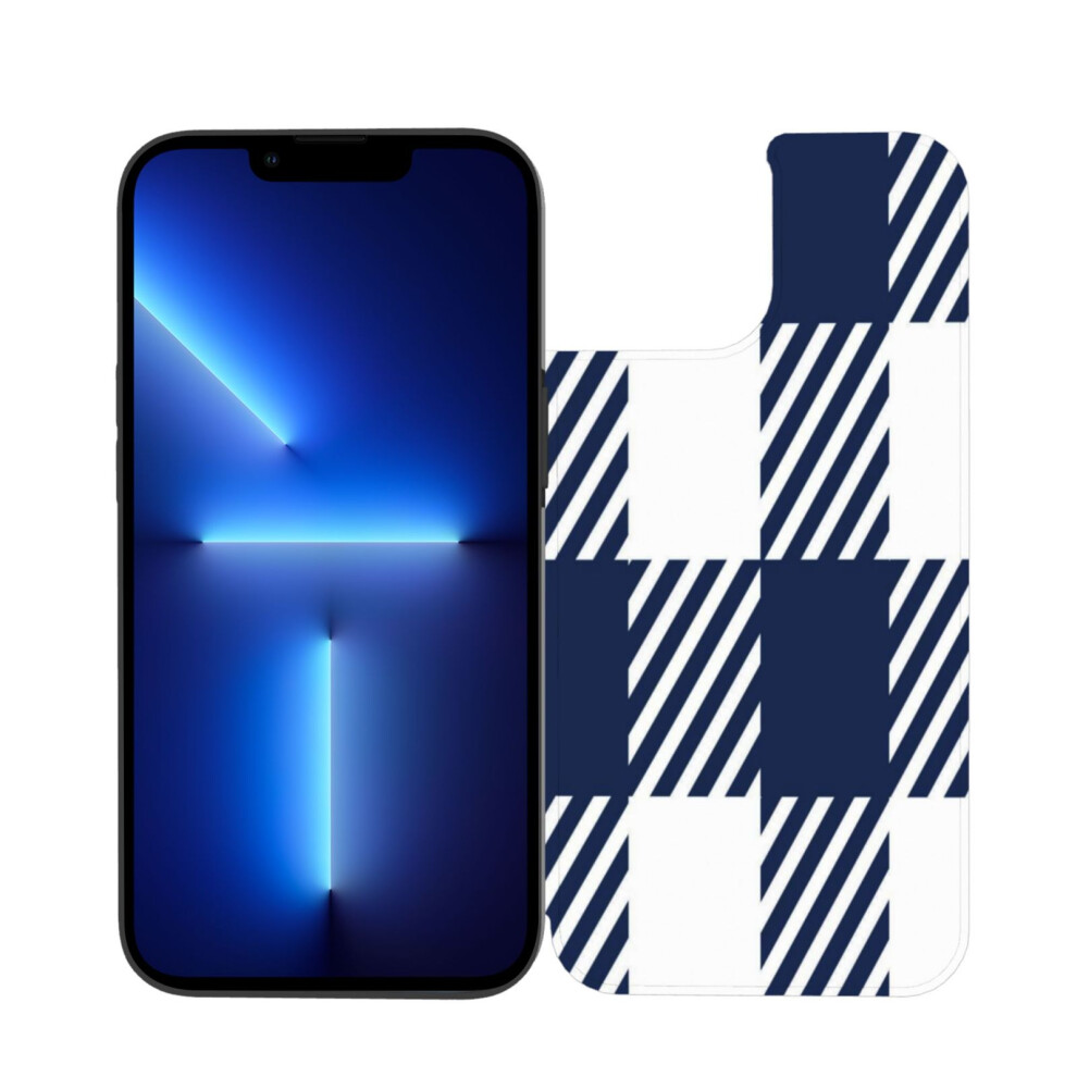 Blue & White Gingham Tablecloth Compatible With Iphone 13 Phone Case, Magnetic Flip Leather Cover For Dual Camera Blue,White 9389440829220