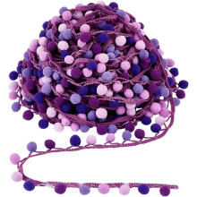 6.5 Yards Purple Pom Poms Fringe Trim, Tassel Lace Ribbon for DIY Crafts, Sewing, Party Decoration