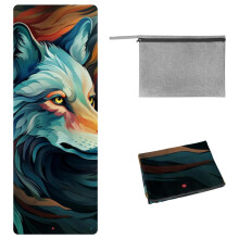 Wolf Yoga Mat Towel, Storage Bag, 72.8"x26.8" - Suitable for Yoga, Pilates, Fitness, Gym - Yoga Blankets and Gym Towel Included