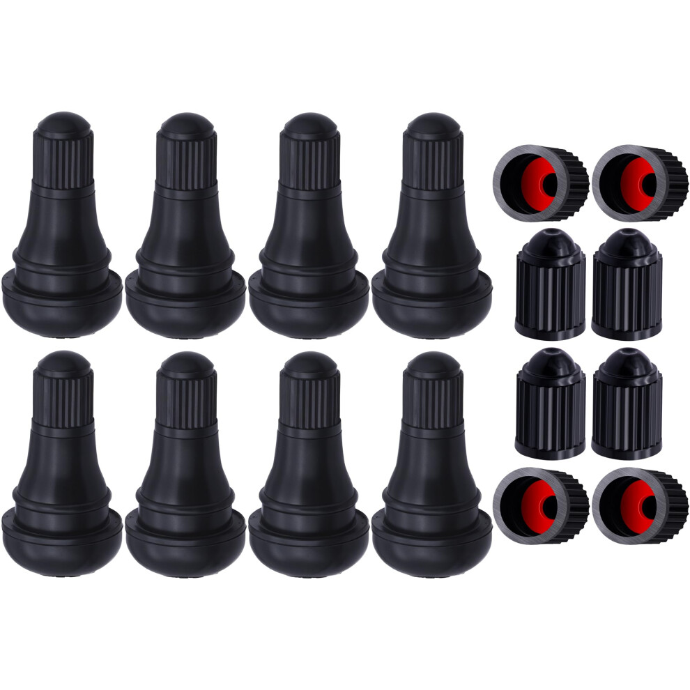 Tr412 Tubeless Tire Valve Stems 8Pcs Kit, Snapin Rubber, Leakproof Seal For Cars Suvs Trucks Black 9070919160080