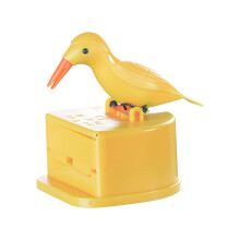 Yellow Woodpecker Automatic Toothpick Dispenser with Cute Bird Design and Detachable Storage Box