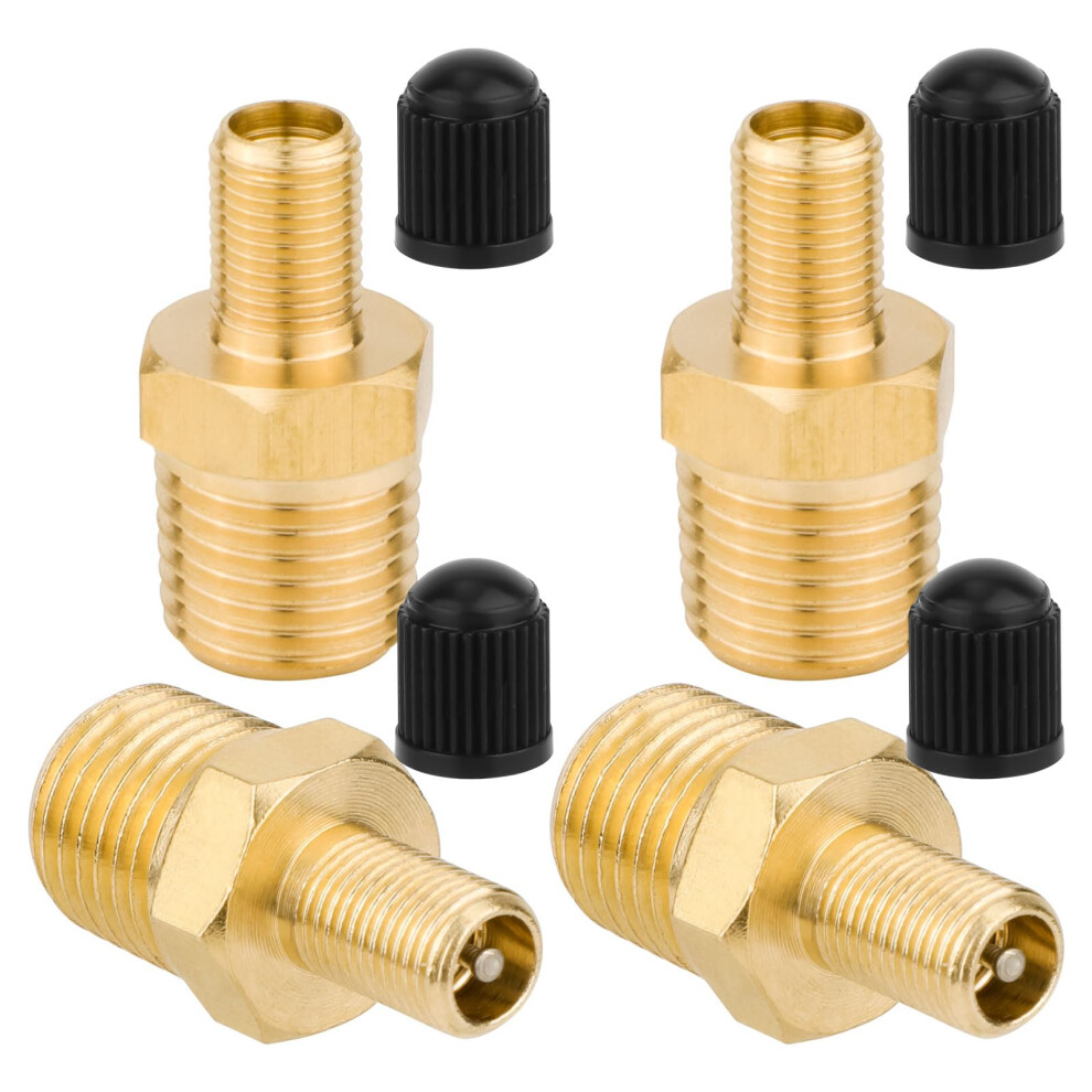 4Pcs Air Compressor Adapter 1/4 Npt To Schrader Valve Brass Tire Inflator Fittings With Caps 9070919161124