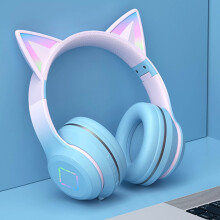 Kids Wireless Bluetooth 5.1 Headphones with Cute RGB Ears, Foldable & Volume Control, Compatible with All Bluetooth Devices
