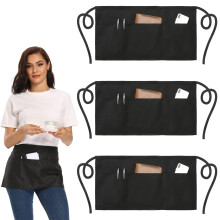 3 Pack Black Waitress Apron with Reinforced Pockets and Extra Long Straps for Restaurant Servers