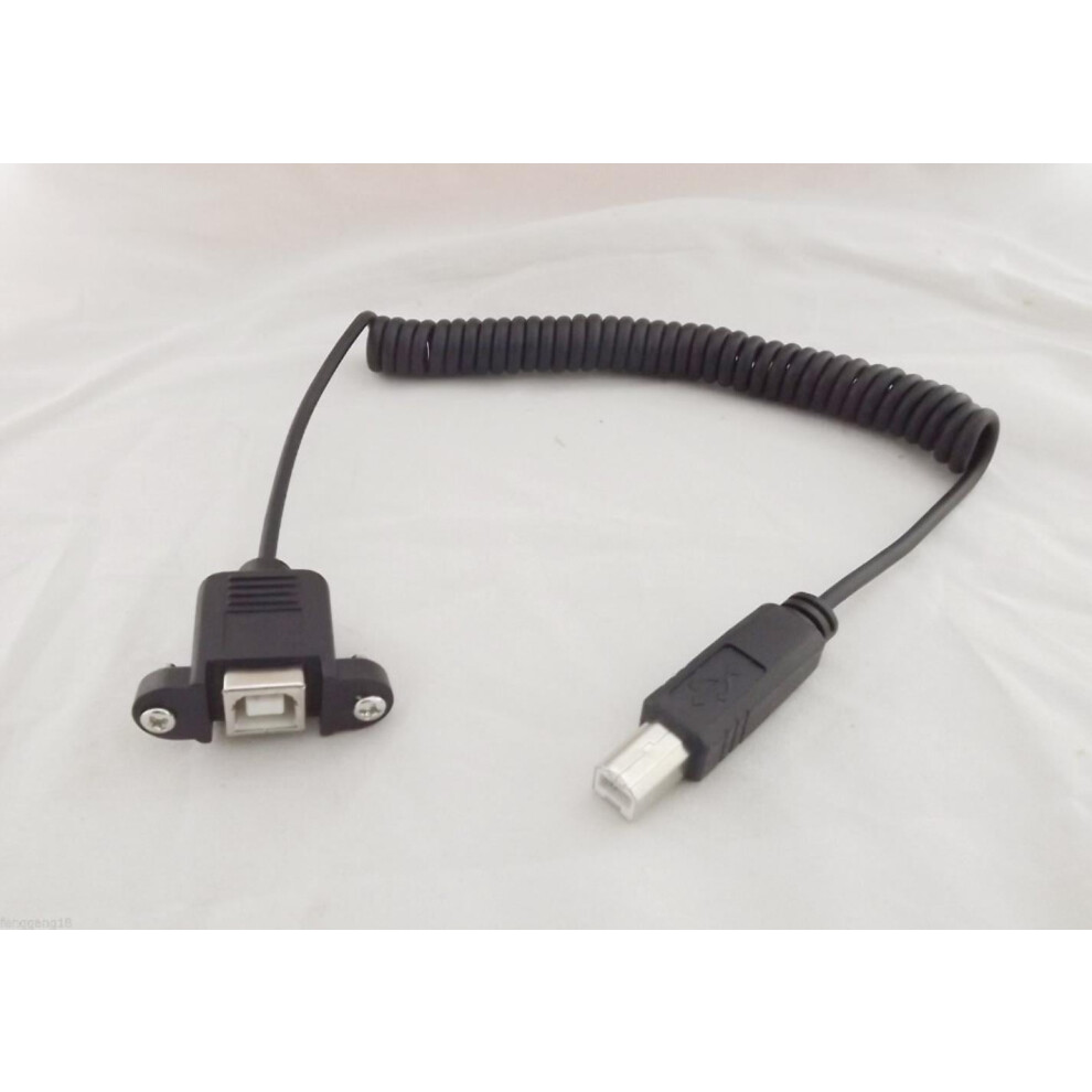 For 1Pc Usb 2.0 B Female Panel Mount To B Male Extension Coiled Spiral Cable 5Ft 1.5M 9389440431393