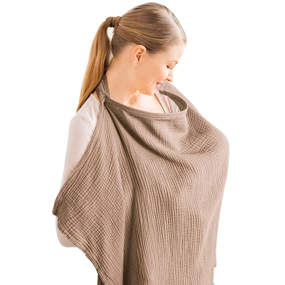 Muslin Nursing Cover for Baby Breastfeeding, Breathable 100% Cotton Breastfeeding Cover with Rigid Hoop for Mother Nursing Apron, Multi-use Canopy