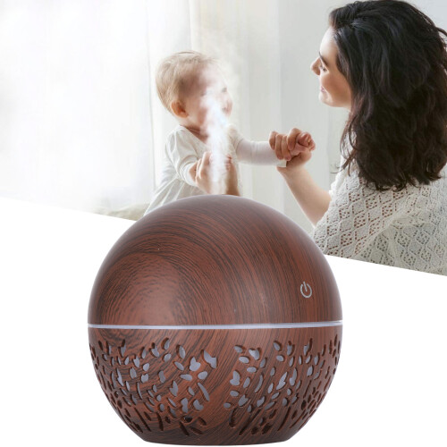 130 ml USB Luftbefeuchter Aroma-Diffusor mit 7 Farblichtern, dunkles Holzmaserung