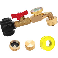 Propane Refill Adapter with Gauge, Solid Brass QCC1 Elbow 90/180, OnOff Valve for 1LB Bottles