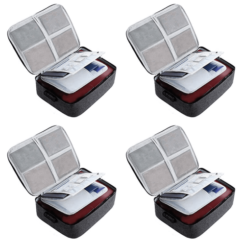 4X Important File Pocket Holder,Document Organizer Box,Oxford Waterproof Document Storage Bag with Safe Code Lock(Black)