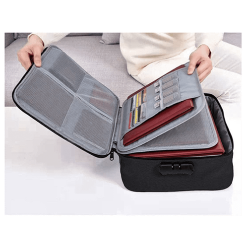 4X Important File Pocket Holder,Document Organizer Box,Oxford Waterproof Document Storage Bag with Safe Code Lock(Black) 1