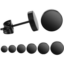 Cterwk 6 Pairs Round Stud Earrings Set Stainless Steel Ear Studs for Men Women 3mm-8mm, Black